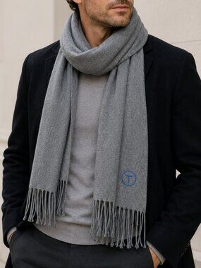 Twillory Gray Cashmere Blend Fringe Scarf Soft Winter Wrap Unisex